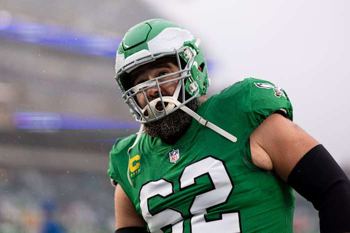 Philadelphia Eagles center Jason Kelce (pictured) is a future first-ballot Hall of Famer according to San Francisco 49ers defensive coordinator Steve Wilks.
